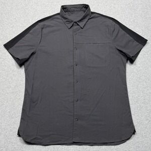 Lululemon Shirt Mens XL Gray Snap To It Mesh Short Sleeve Tailored Button Up
